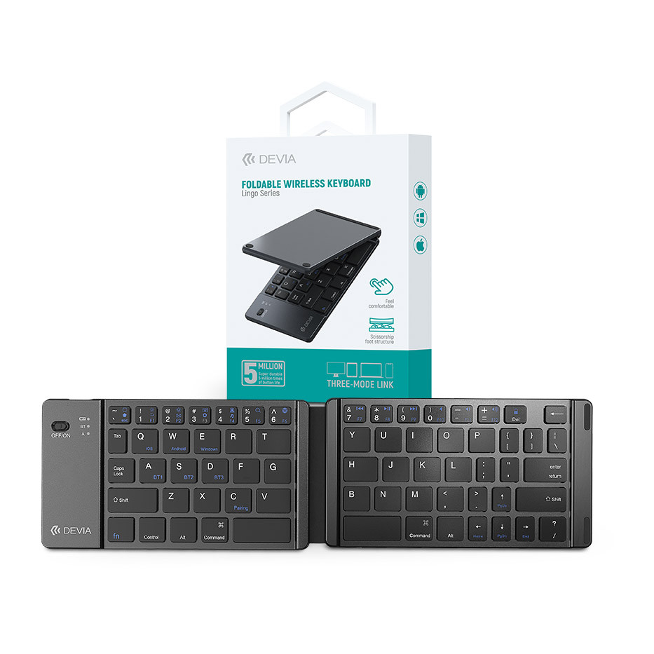Devia összecsukható vezeték nélküli Bluetooth billentyűzet - Devia Lingo Series Foldable Wireless Keyboard - fekete