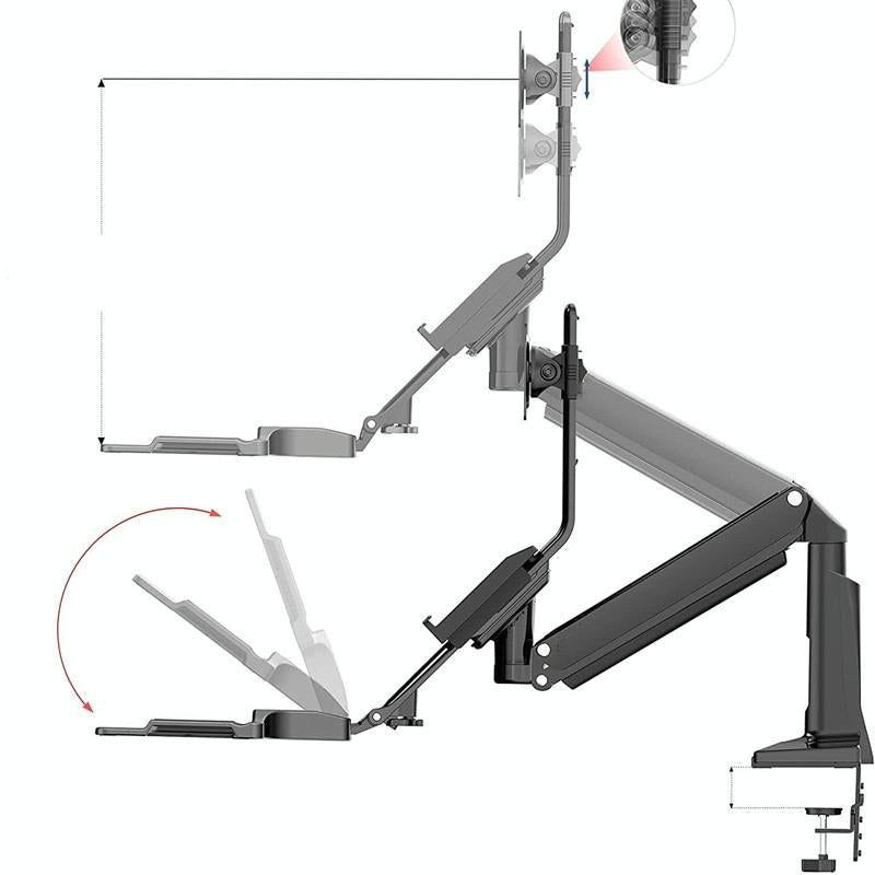 NNEIDS Ergonomic 19-27 Inch Monitor Holder With Foldable Keyboard Tray Full Motion Sit-stand Workstation