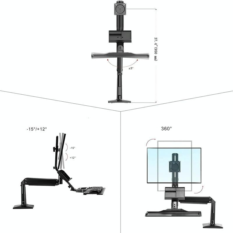NNEIDS Ergonomic 19-27 Inch Monitor Holder With Foldable Keyboard Tray Full Motion Sit-stand Workstation