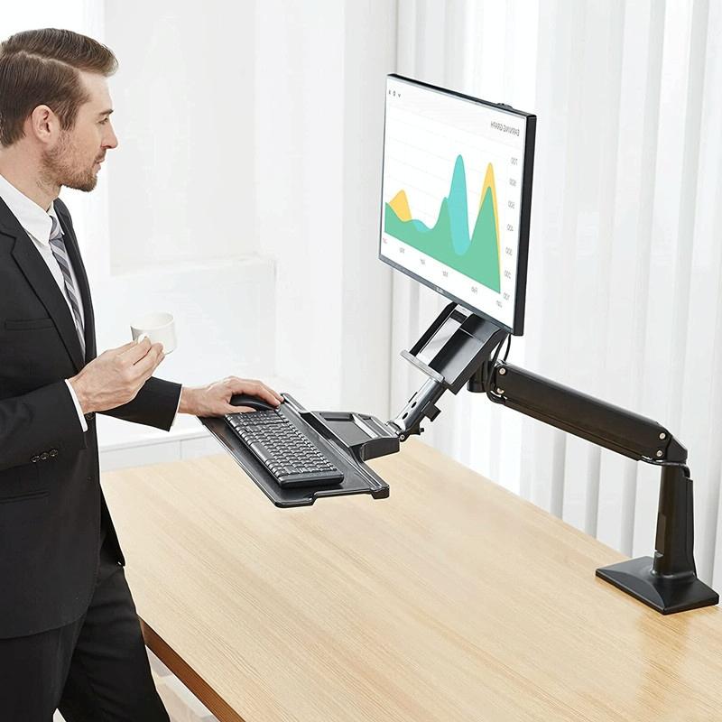 NNEIDS Ergonomic 19-27 Inch Monitor Holder With Foldable Keyboard Tray Full Motion Sit-stand Workstation