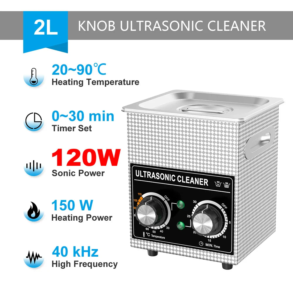 NNEOBA Ultrasonic Cleaner Bath 2L with Stainless Basket