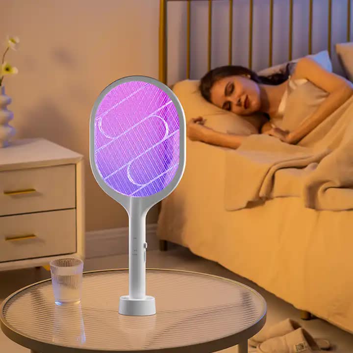 NNEDSZ White Rechargeable Electric Mosquito Racket - 2-in-1 Mosquito Killer with Lithium Battery, Fly Swatter & Mosquito Zapper for Home Use