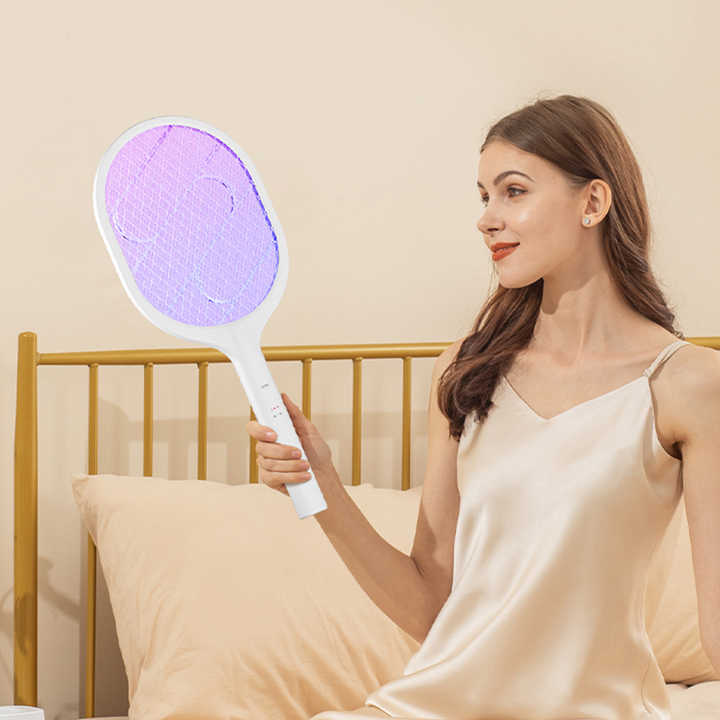 NNEDSZ White Rechargeable Electric Mosquito Racket - 2-in-1 Mosquito Killer with Lithium Battery, Fly Swatter & Mosquito Zapper for Home Use