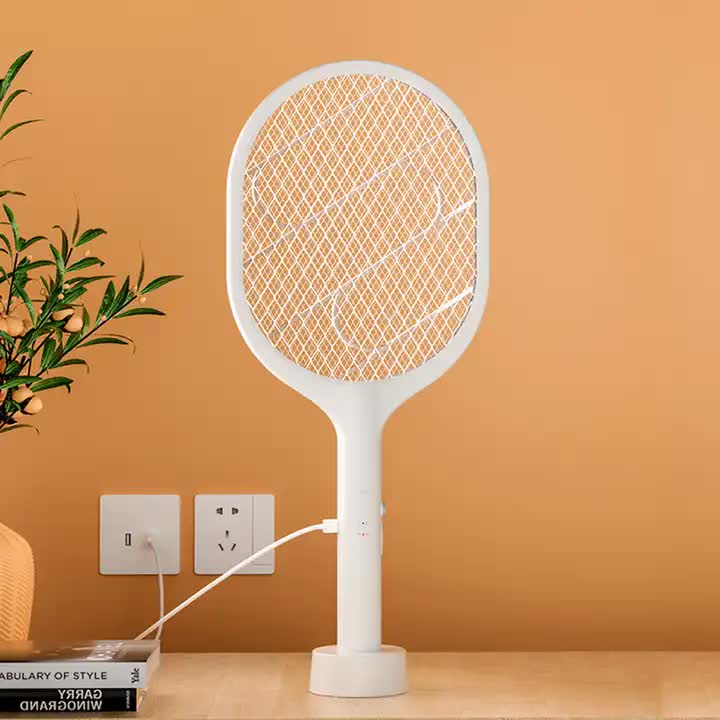 NNEDSZ White Rechargeable Electric Mosquito Racket - 2-in-1 Mosquito Killer with Lithium Battery, Fly Swatter & Mosquito Zapper for Home Use