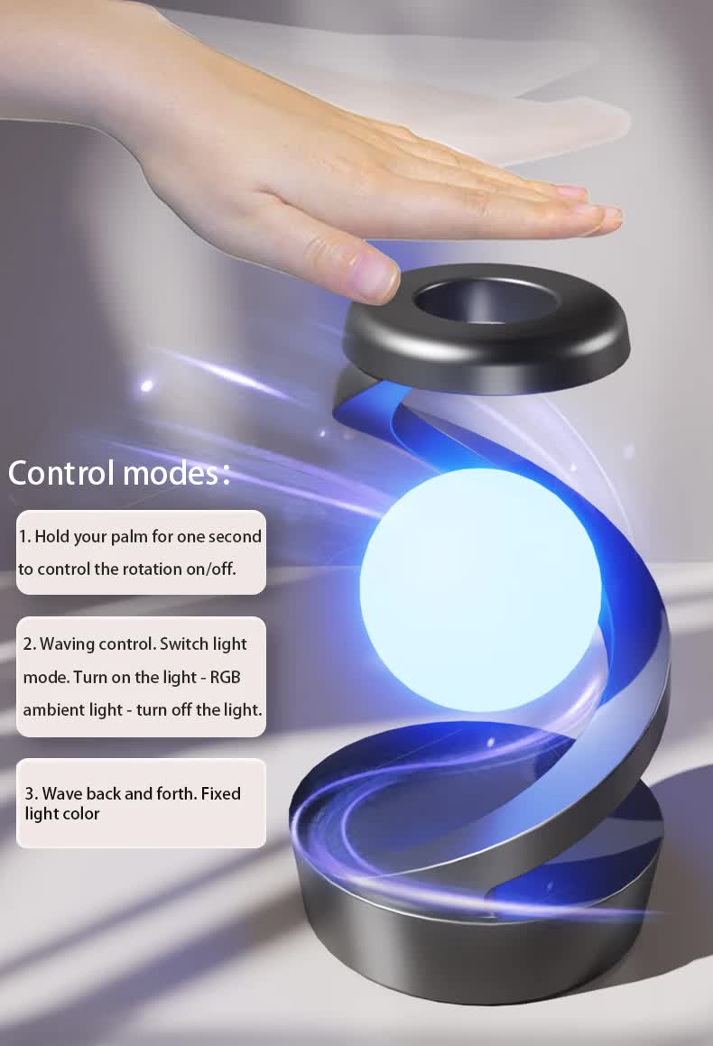 NNEDSZ Black 360° Rotating Floating Night Light – Wireless Charging Table Lamp | 7-Color RGB Atmosphere Light | USB Rechargeable for Bedroom, Bedside, Desk, Camping, and Party Décor