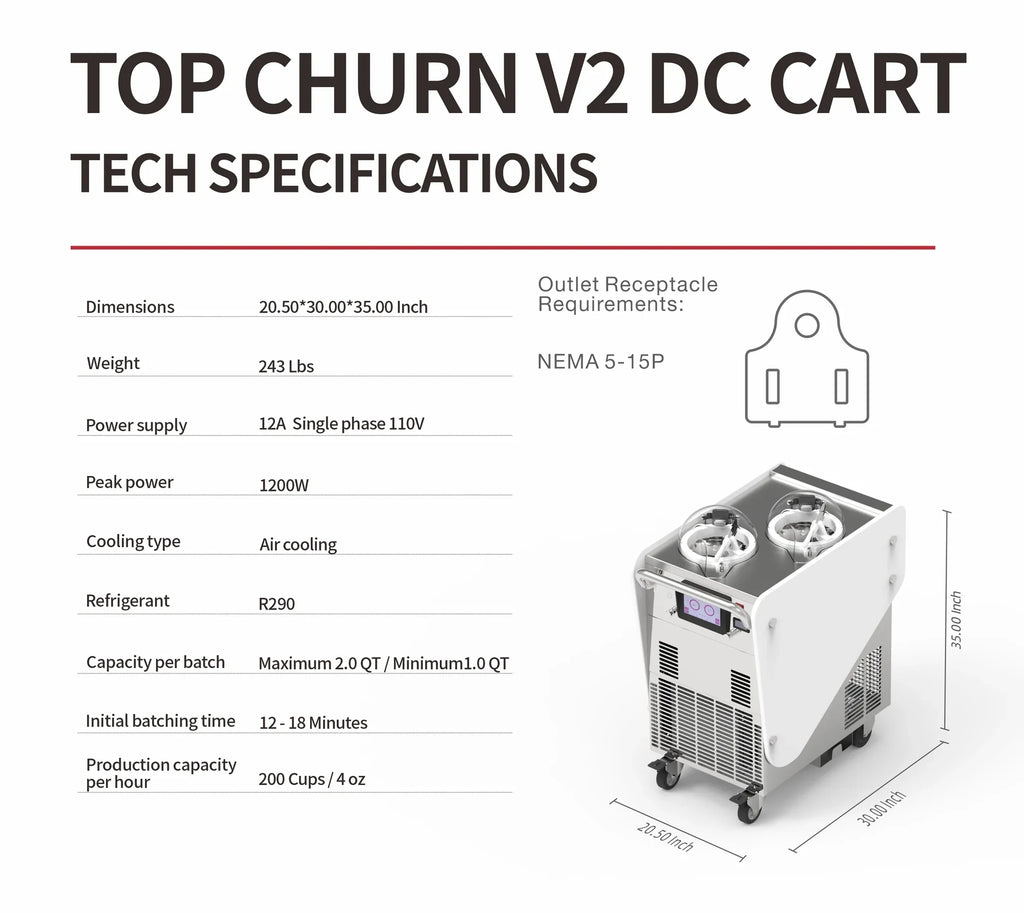Commercial Gelato Ice Cream Maker, Battery Powered, DC Cart - Mobile Cart Model - Make & Display Gelato, Ice Cream, & Sorbets - Top Churn Canada